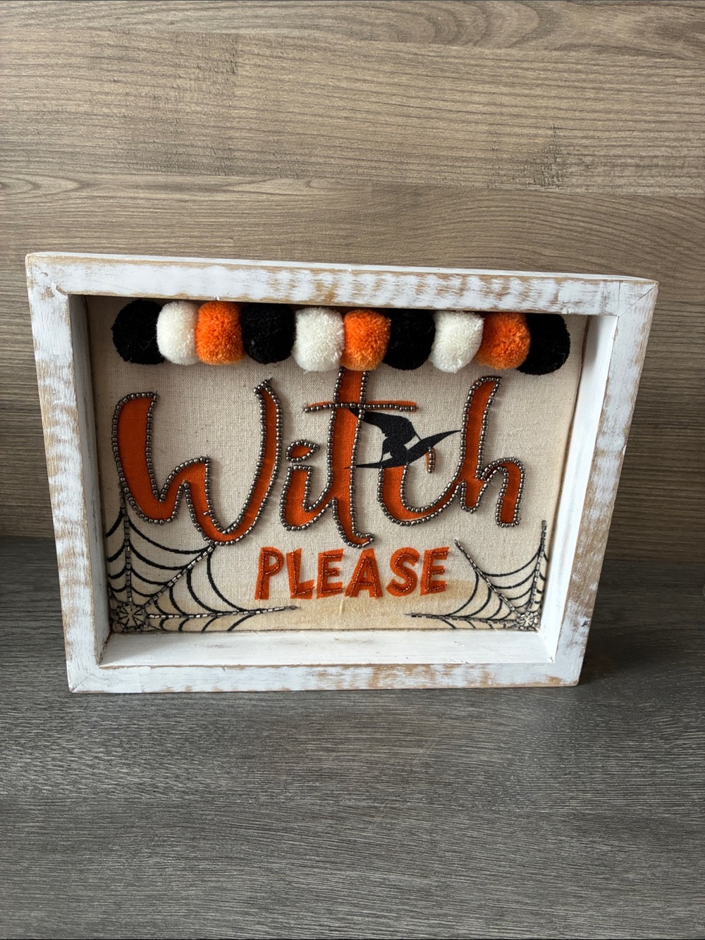 Halloween Decor Witch Please Sign in white Wooden Frame